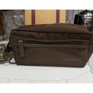 CALVIN KLEIN Men's Kit Travel Cosmetic Toiletry Bag Brown Luggage Shave Vintage